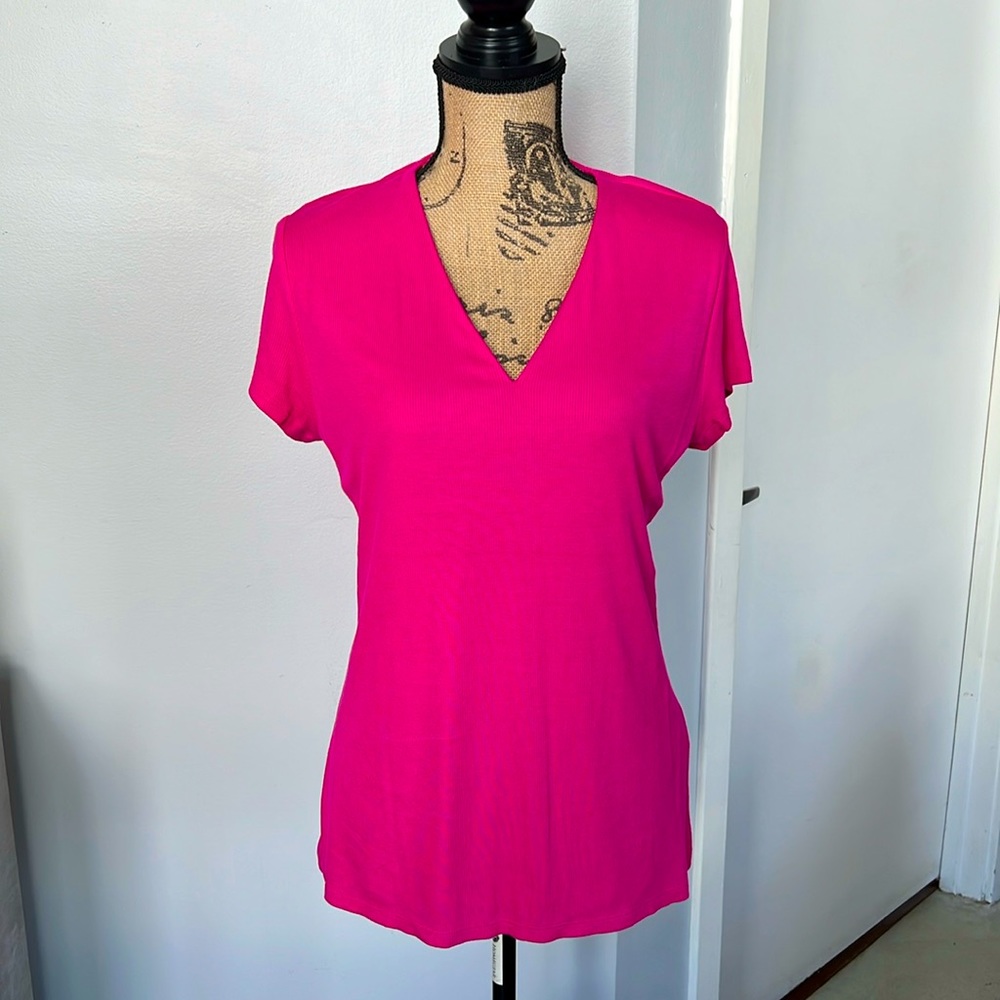 INC Hot Pink Ribbed Tee